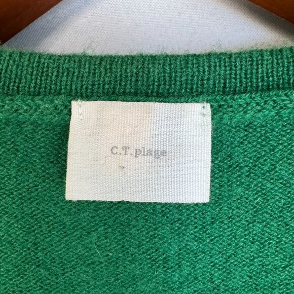 C.T. Plage 100% Cashmere Kelly Green Navy Blue Strip Crew Neck Sweater Size S - Picture 8 of 12